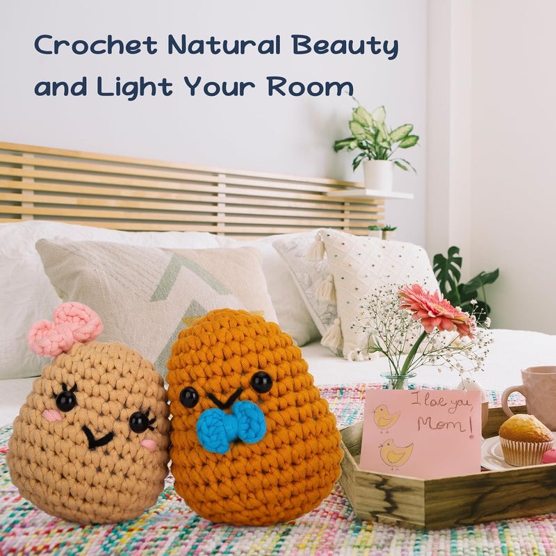 Crochetta Crochet Kit for Beginners, Learn to Crochet Kits for Adults Kids, Jumbo Potato Couple, Includes Yarn, Hooks, Stuffing, Pattern, Video Tutorials - Image 5